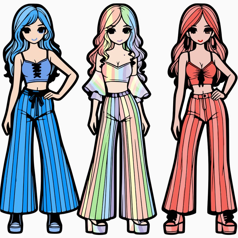 girls with flare pants and crop tops realistic