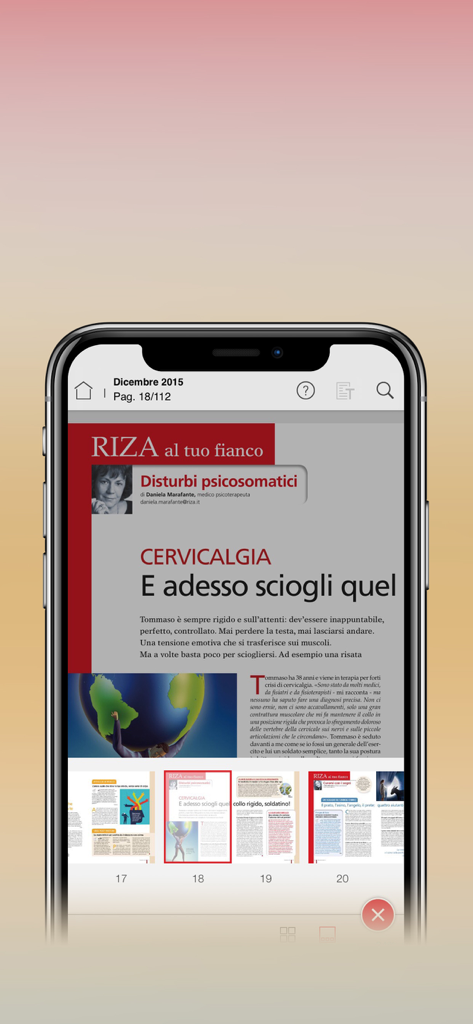 Riza - Smartphone screen showing a digital magazine article about health and wellness in the Riza app