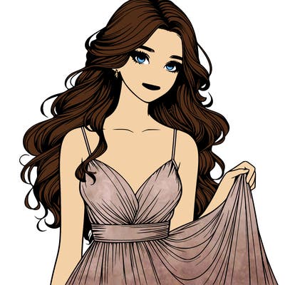 realistic girl in flowy silky prom dress