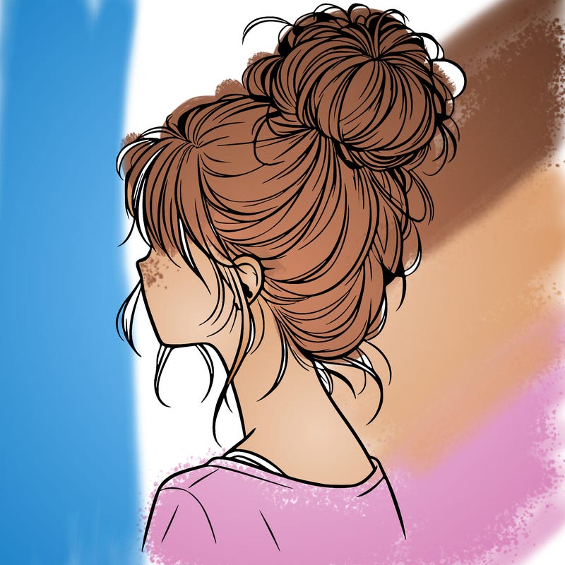 a realistic girl with a messy bun