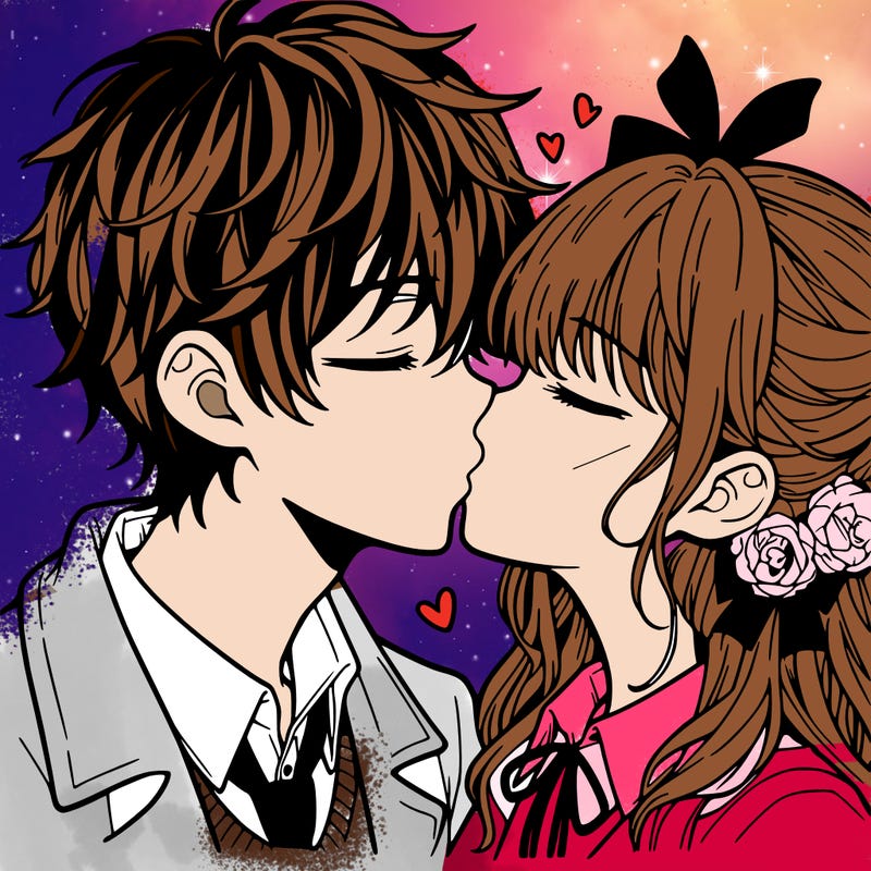 anime boy and girl kissing