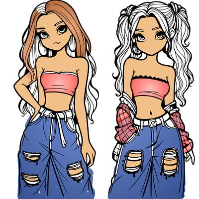 2 girls in crop tops and baggy jeans ripped