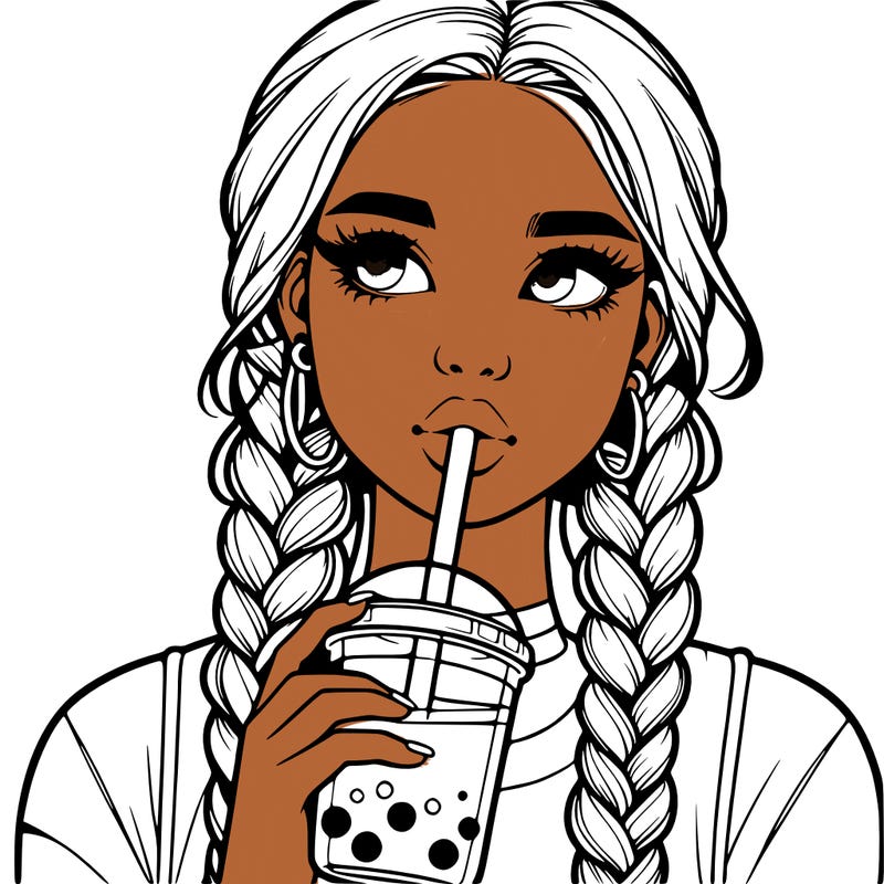 realistic girl with braided hair drinking boba