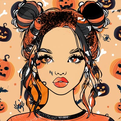 realistic girl with two buns in hair and lips