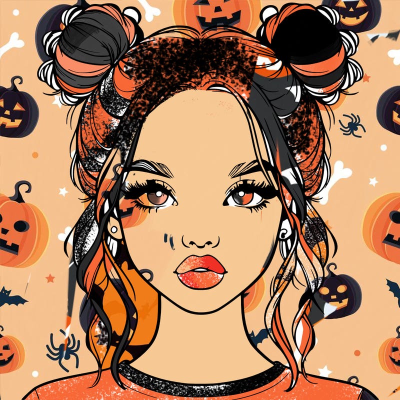 realistic girl with two buns in hair and lips