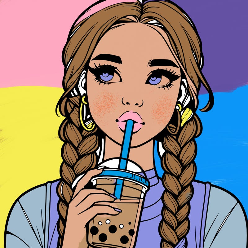 realistic girl with braided hair drinking boba