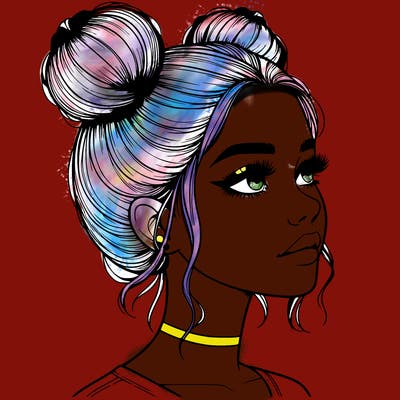 realistic girl with buns on the top of her head