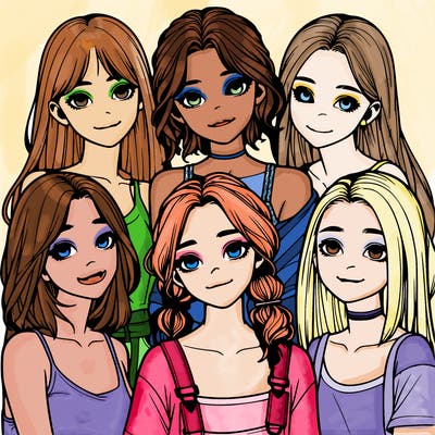 a group of girls realistic