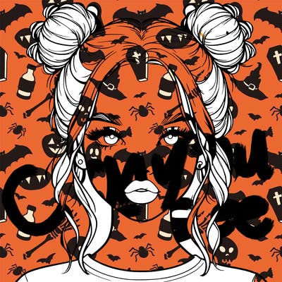 realistic girl with two buns in hair and lips