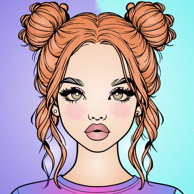 realistic girl with two buns in hair and lips