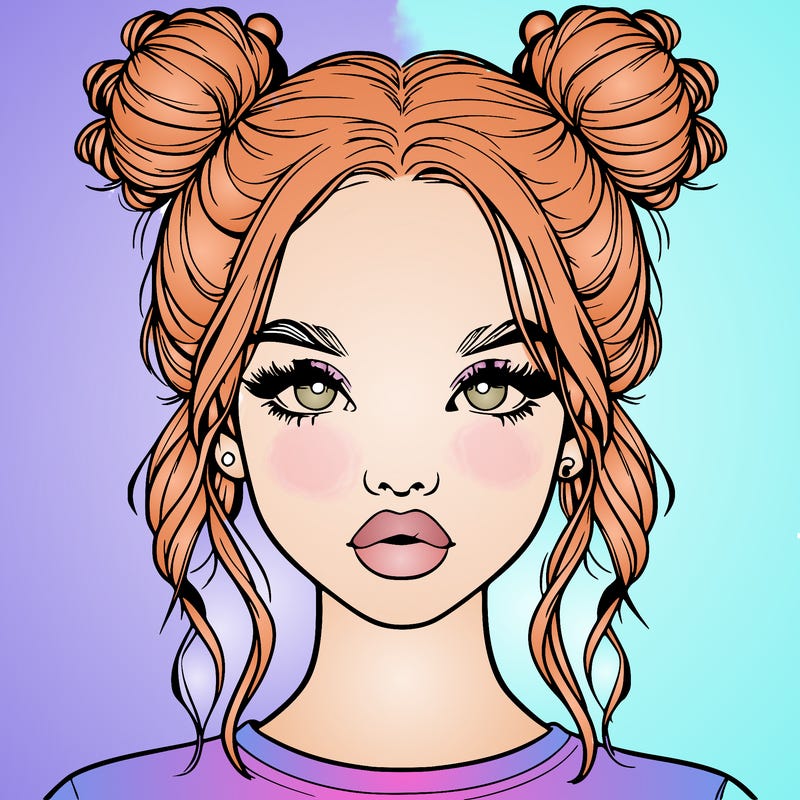realistic girl with two buns in hair and lips