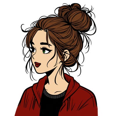 realistic teenage girl with a messy bun