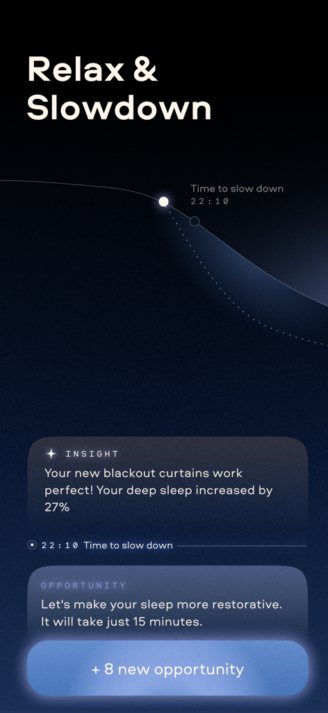 Remy AI sleep coach interface showing evening relaxation tips and deep sleep data