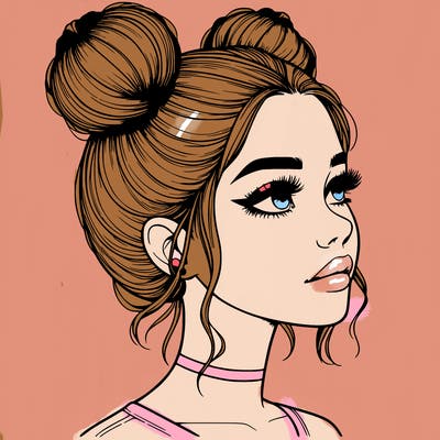 realistic girl with buns on the top of her head
