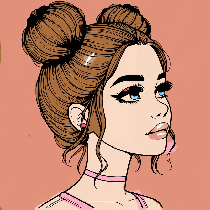 realistic girl with buns on the top of her head
