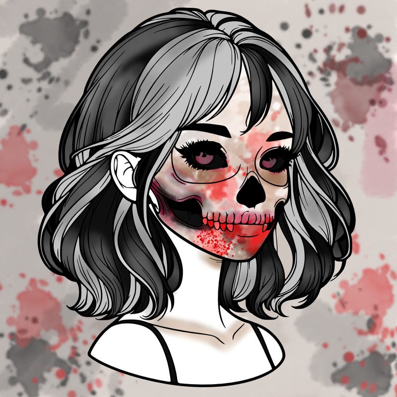 realistic girl with skull