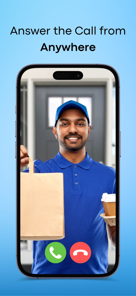 Interface do aplicativo DoorVi mostrando uma chamada de vídeo de um entregador