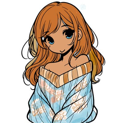 shy pretty girl wearing a sweater that is falling off one shoulder portrait