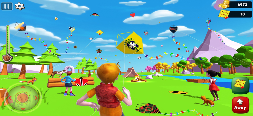Kite Game 3D - Kite Flying - Jugabilidad de Kite Game 3D que muestra a personajes volando coloridas cometas internacionales en un paisaje vibrante