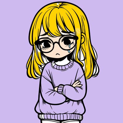 sad girl wearing glasses and a sweater