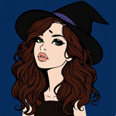 realistic witch girl with wavy hair and lips