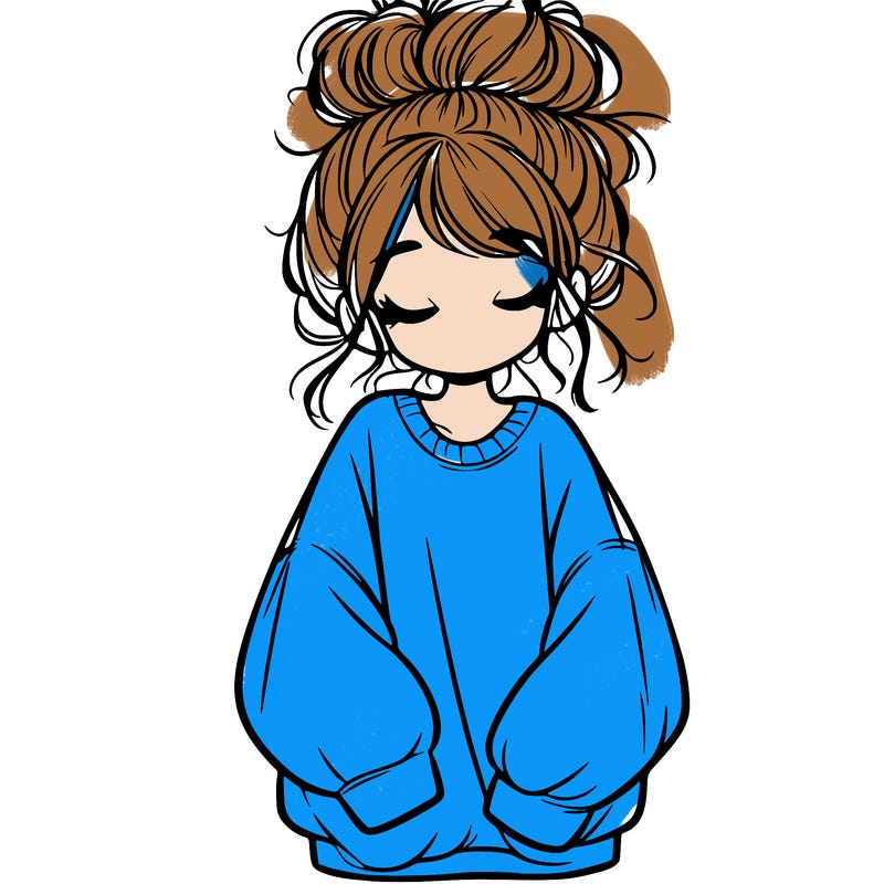 girl with baggy sweatshirt and messy bun