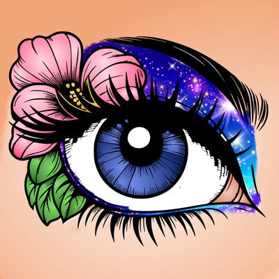 realistic eye with flower