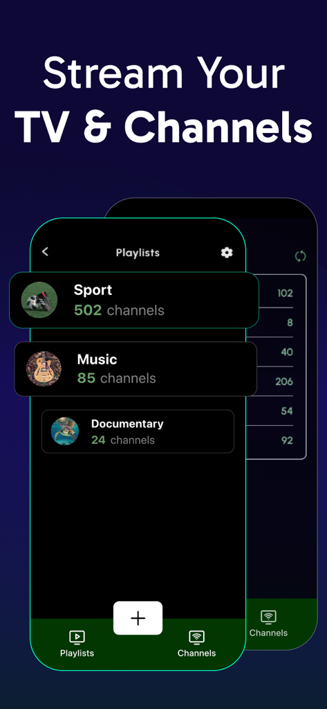 IPTV: Smarters Player Lite - Interfaz de listas de reproducción de IPTV Smarters Player Lite para deportes y música
