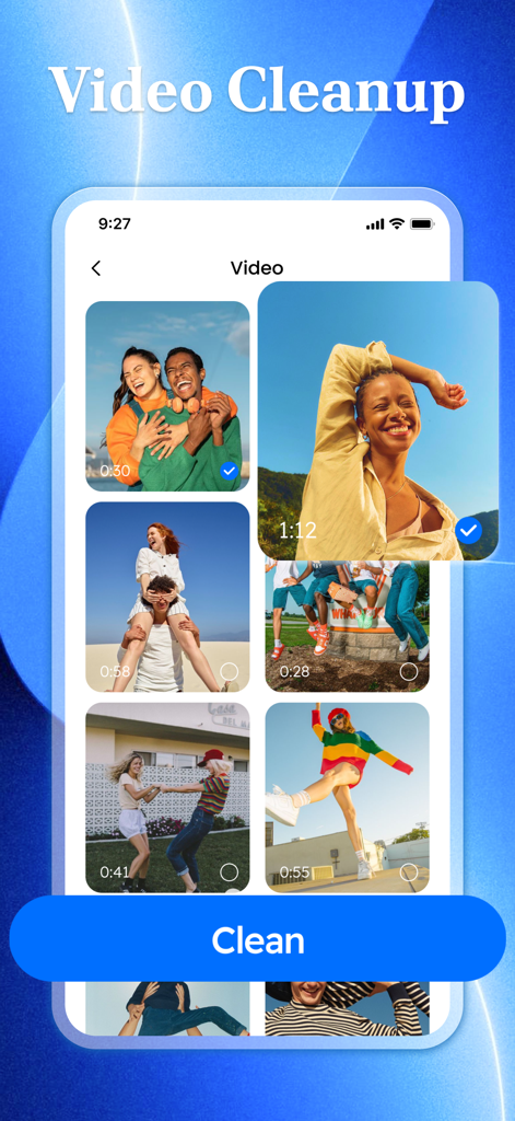 Clean Lion - Clean Lion app interface for selecting and deleting unwanted video files to free up phone storage