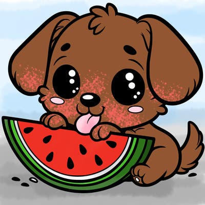 puppy eating watermelon