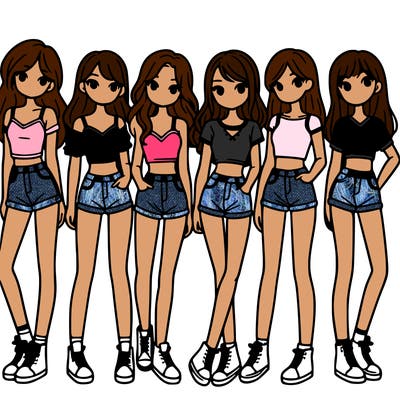 a group of girls wearing crop tops and shorts
