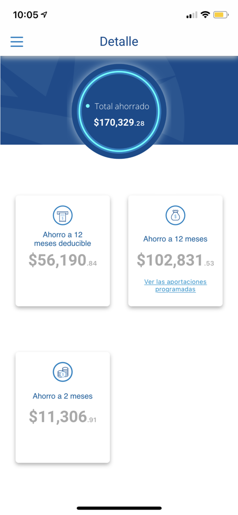 Profuturo Móvil - Profuturo Movil app screen showing total savings balance and breakdown of different savings plans