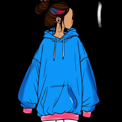 realistic girl with a oversized sweatshirt on and a bun