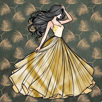 realistic woman with dress flowing in the wind