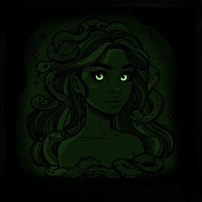 realistic girl with snakes as hair