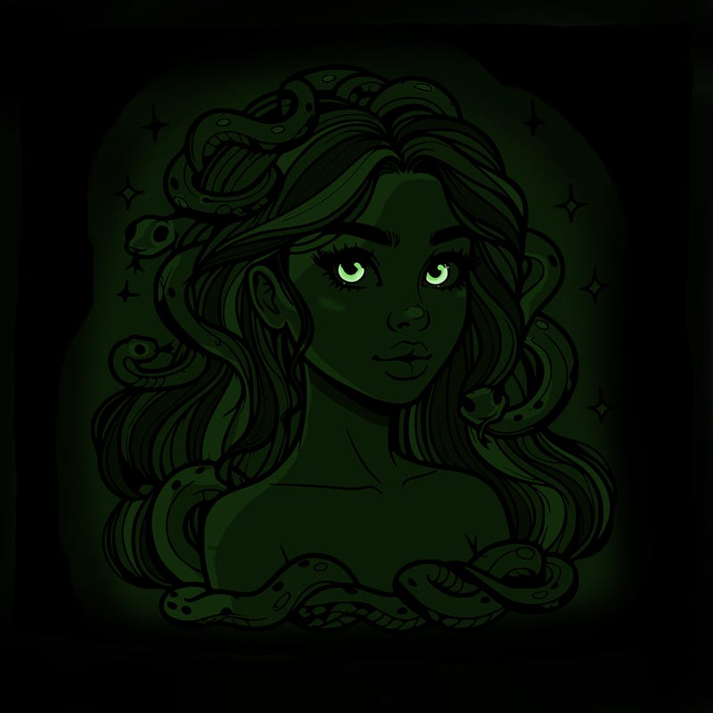 realistic girl with snakes as hair