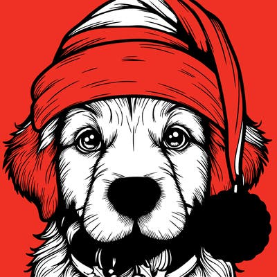 realistic dog with a christmas hat