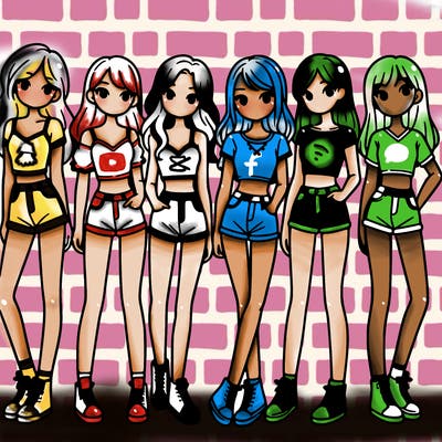 a group of girls wearing crop tops and shorts