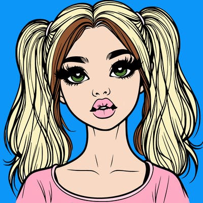 realistic girl with ponytails and lips
