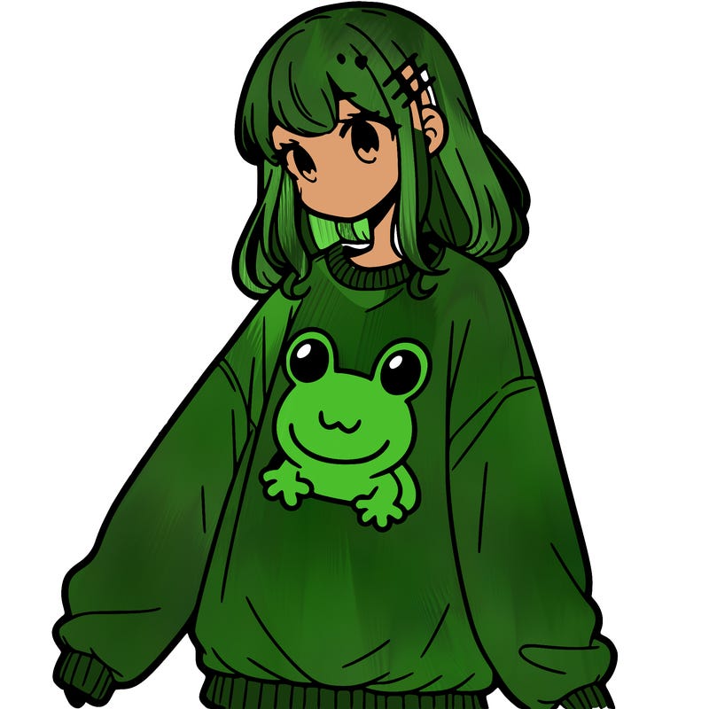 girl wearing frogging sweatshirt