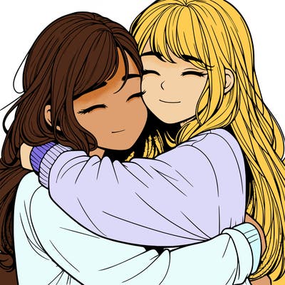 realistic two girls hugging