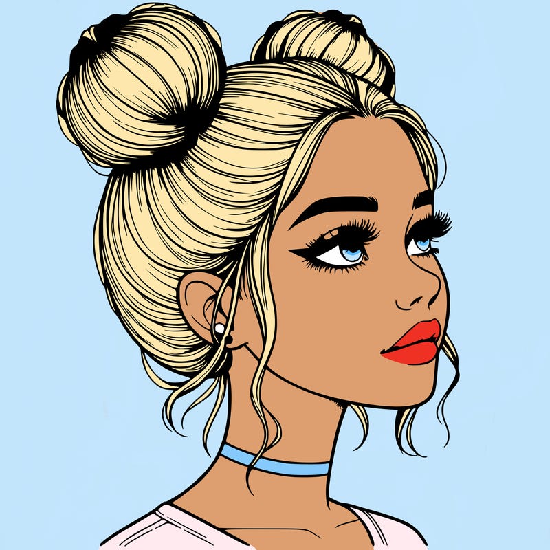 realistic girl with buns on the top of her head