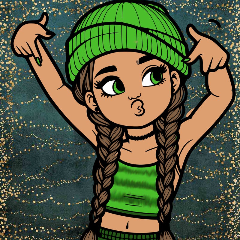 realistic teenage girl with braids and a beanie and crop top doing 🫶🏼