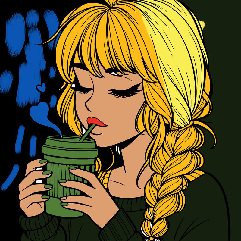 realistic girl drinking coffee