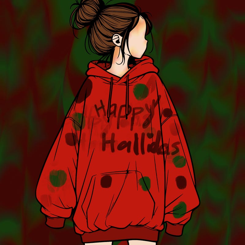 realistic girl with a oversized sweatshirt on and a bun