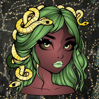 realistic girl with snakes in hair