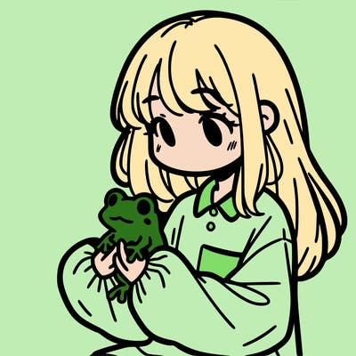 girl with long hair and a oversized shirt. and she is holding a frog