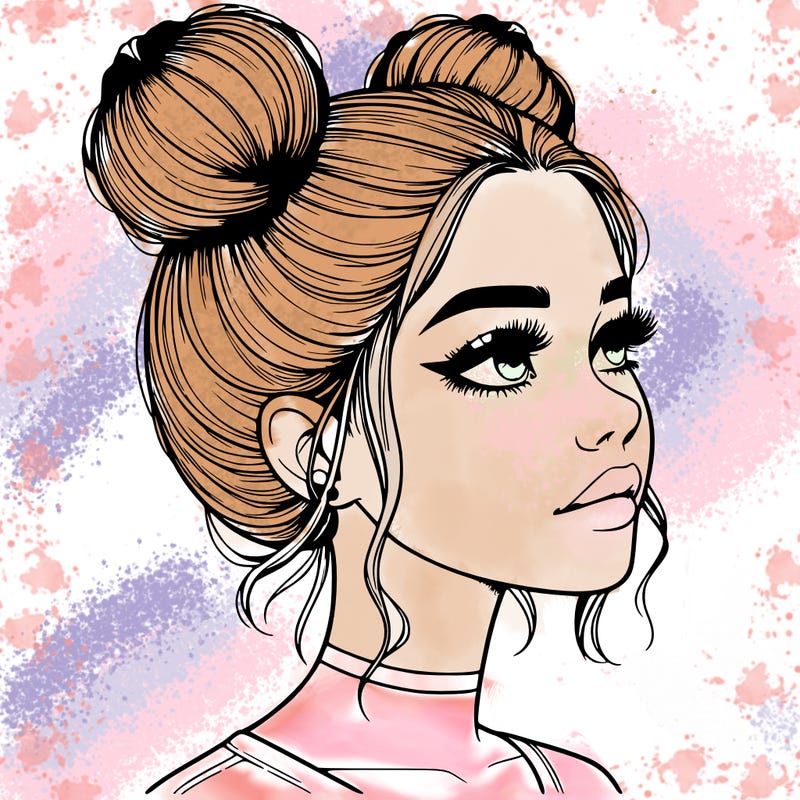 realistic girl with buns on the top of her head