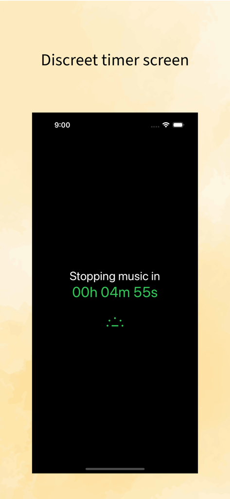 Stop Music Timer - Stop Music Timer app featuring a discreet dark screen with a countdown to stop music playback