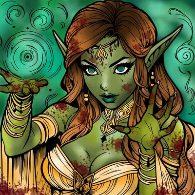 realistic scary beautiful elf sorceress casting spell